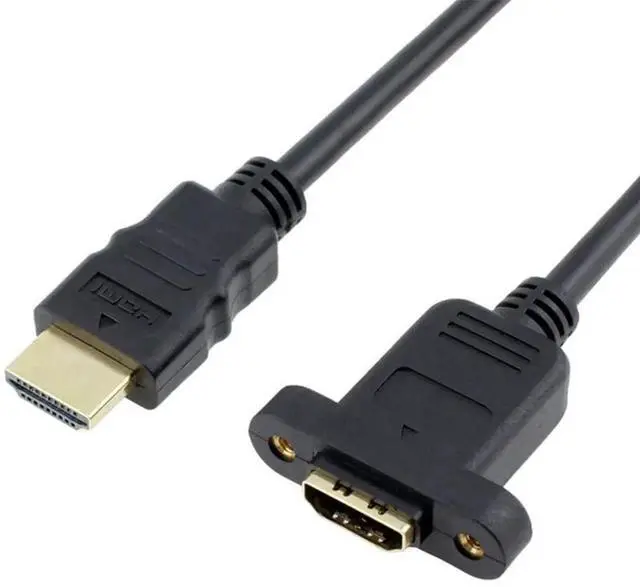 Alt view image 3 of 7 - AOMOPROING HDMI Extension Cable High Speed HDMI Male to Female Extension Wire Cord HDMI Extender w/Screw Nut for Panel Mount - Gold Plated Plugs, Black (2FT)