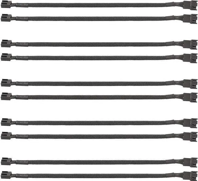 Main image of PWM Fan Extension Cable - 10.5 inch PC Fan Extension Cable, Durable, Black Braided Nylon Case Fan Extension Cable (10 Pack)
