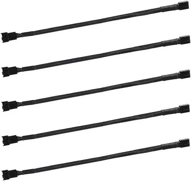 Main image of 5 Pack- 11.8 inch PWM Fan Extension Cable PC Fan Extension Cable Compatible with ATX Case 3 Pin & 4 Pin Cooling Fans Durable Black Nylon Braided Case Fan Extension Cable