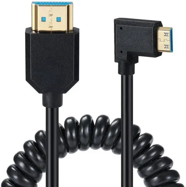 Alt view image 6 of 7 - AOMOPROING Mini HDMI to HDMI Coiled Cable, 90 Degree Angle 8K Mini HDMI Male to HDMI Male Spring Cord 2.1V 8K@60Hz 4K@120Hz for Tablet Graphics/Video Card, Laptop, and More (1.2M/4FT) (Left Angle)