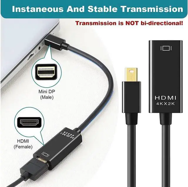 Alt view image 4 of 7 - AOMOPROING Pasow Mini DisplayPort to HDMI Adapter, Mini DP Thunderbolt to HDMI Converter 4K Compatible for MacBook Air / Pro,UHD Monitor / TV / Projector (Black)