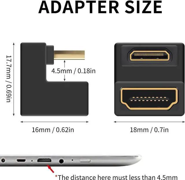 Alt view image 7 of 7 - AOMOPROING 180 Degree Mini HDMI to HDMI Adapter (Up Angle) 8K@60Hz, 4K @60Hz, 48Gbps, U-Shaped Extension Adapter Converter for Portable Display Monitor Accessories 2 Pack