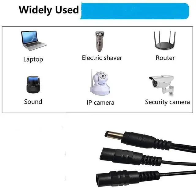 Alt view image 5 of 7 - Aomoproing  DC Y Splitter Cable 1 Male to 2 Female 5.5mm x 2.1mm DC Power Extension Adapter Cable for Surveillance,Camera,Router 30cm/11.81inch 2pcs