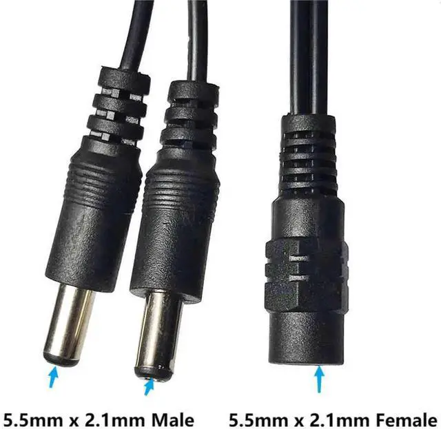 Alt view image 6 of 6 - Aomoproing DC Y Splitter Cable 1 Female to 2 Male 5.5mm x 2.1mm DC Power Extension Adapter Cable for Surveillance,Camera,Router 30cm/11.81inch 2pcs