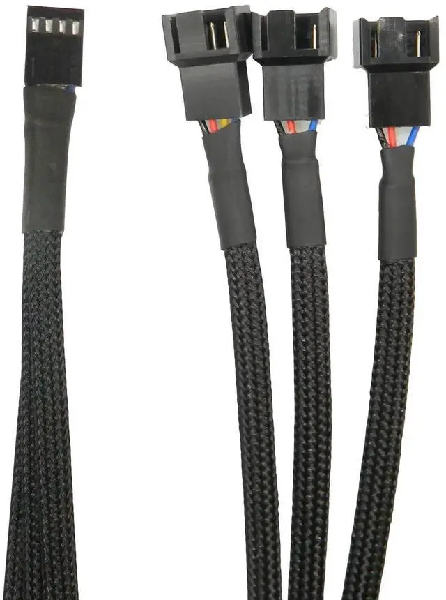 Alt view image 4 of 5 - Aomoproi2pcs 4 Pin PWM Fan Splitter Cable, Black Sleeved Case Fan Braided Adapter Cable 1 to 3 Converter Y Splitter for Computer PC CPU Cooling Fan ATX Case 4-Pin/3-Pin Extension Power Cable 10 Inches