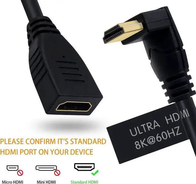 Alt view image 3 of 7 - AOMOPROING 8K HDMI Extension Cable 2ft, 48Gbps 90 Degree Down Angle Male to Female HDMI 2.1 Cable Support High Speed 3D Ultra HDR 8K@60Hz, 4K@120Hz for PC, Laptop, Xbox, PS5