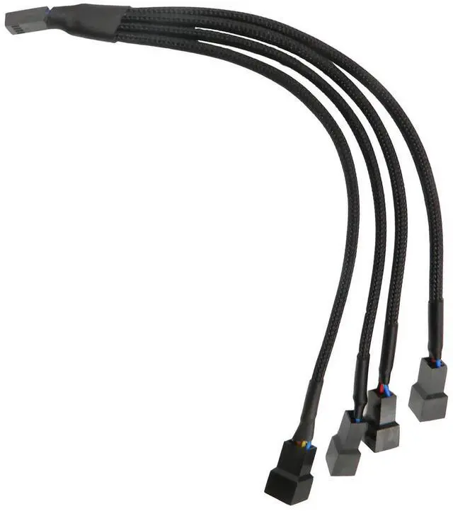 Main image of 4 Pin PWM 1 to 4 Fan Splitter Cable, Black Sleeved Case Fan Braided Adapter Cable Converter Y Splitter for Computer PC CPU Cooling Fan ATX Case 4-Pin/3-Pin Extension Power Cable 10 Inches