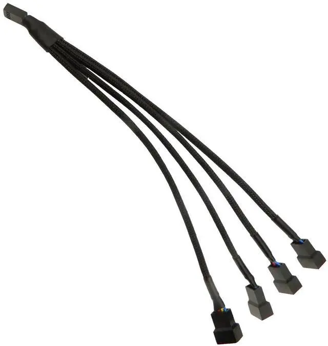 Alt view image 5 of 5 - 4 Pin PWM 1 to 4 Fan Splitter Cable, Black Sleeved Case Fan Braided Adapter Cable Converter Y Splitter for Computer PC CPU Cooling Fan ATX Case 4-Pin/3-Pin Extension Power Cable 10 Inches