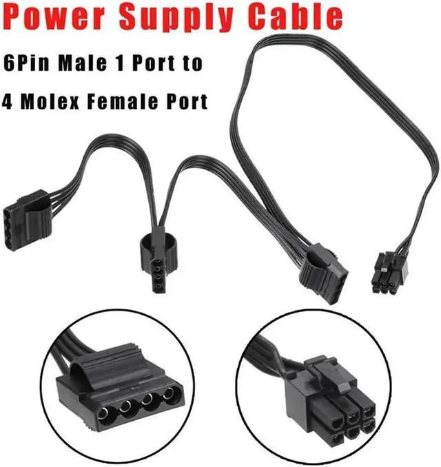 Alt view image 6 of 6 - 6Pin Male 1 to 3 IDE Female Power Supply Splitter Extension Cable for Molex 4Pin Port Multiplier