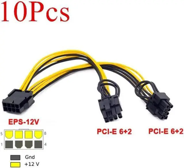 Alt view image 4 of 7 - Aomoproing  10pcs/lot EPS CPU 8 Pin to Dual 8 (6+2) Pin PCIE Adapter Power Supply Cable For Mining