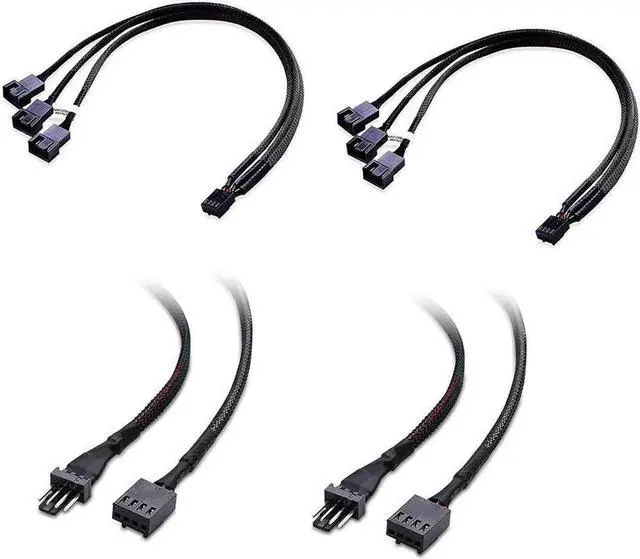 Main image of Aomoproing 2-Pack 3 Way 4 Pin PWM Fan Splitter Cable - 12 Inches & PWM 4 Pin Fan Extension Cable
