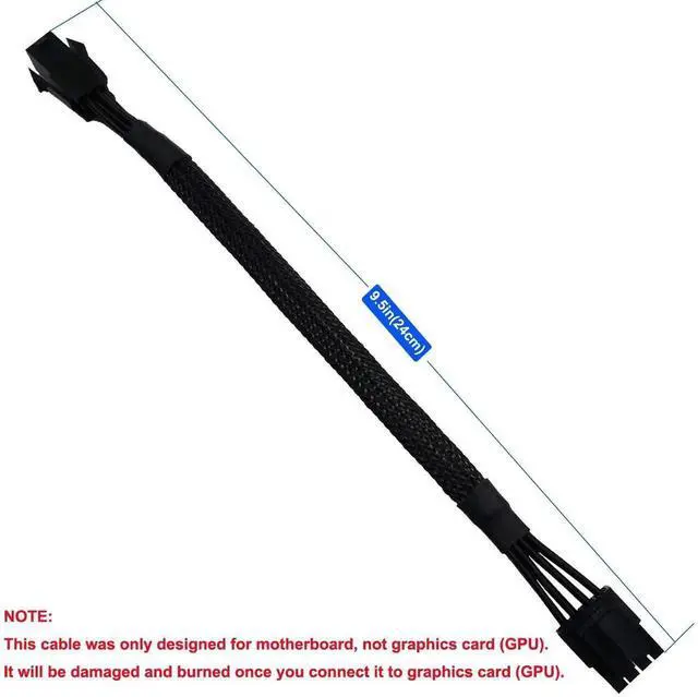 Alt view image 4 of 4 - Aomoproing  2-Pack 4 to 8 CPU Power Adapter, ATX to Motherboard CPU 8 Pin Converter, Sleeved Cable, 9.5-inch (24cm) with ATX 4 Pin Port