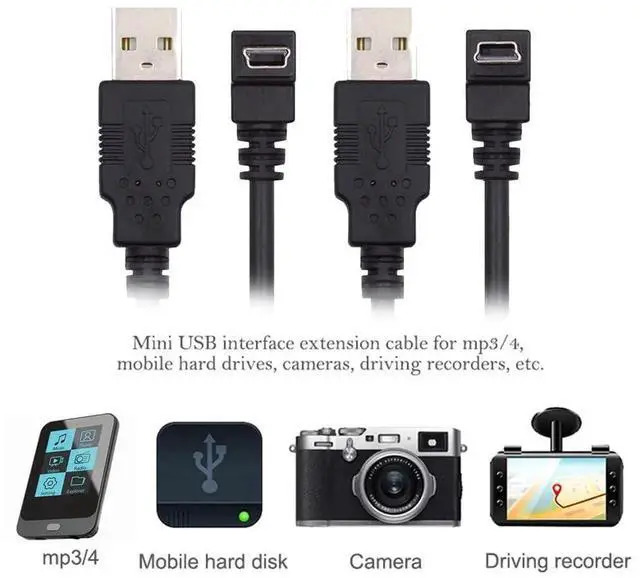 Alt view image 4 of 7 - Aomoproing Mini USB B Type Down & Up Angled 90 Degree to USB 2.0 Male Data Power Cable 2pcs/lot 50cm