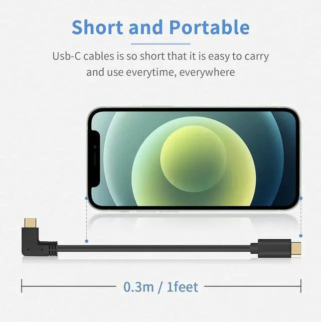 Alt view image 2 of 7 - Aomoproing USB C to USB C Cable Short 1ft, USB 3.1 Right Angle 90 Degree Type C Cable, 60W & 10Gbps Type C Fast Charger Cord Compatible for Galaxy S20, MacBook Pro