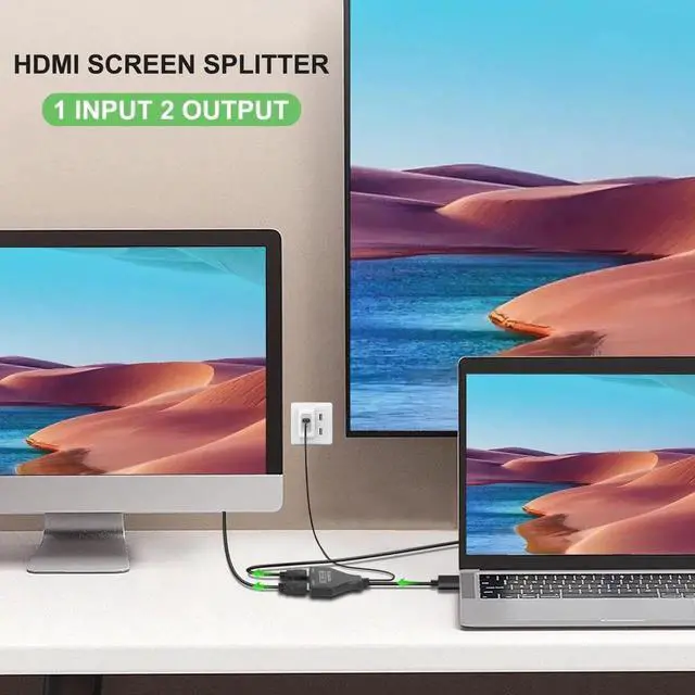 Alt view image 7 of 7 - AOMOPROING 4K HDMI Splitter 1 in 2 Out Cable, USB Powered HDMI Splitter for Dual Monitors Only Duplicate/Mirror Male to 2 Female Double HDMI Adapter Support 3D 1080P