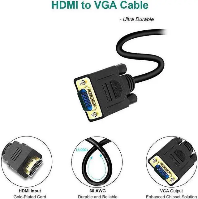 Alt view image 2 of 7 - AOMOPROING HDMI to VGA GoldPlated HDMI to VGA 6 Feet Cable Male to Male Compatible for Computer Desktop Laptop PC Monitor Projector HDTV Raspberry Pi Roku Xbox and More