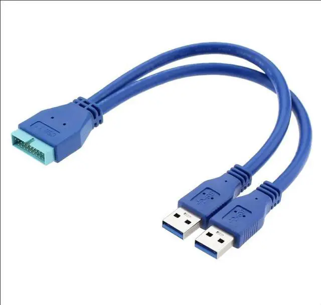 Alt view image 3 of 7 - Aomoproing Dual Port USB 3.0 A Male to 20 Pin Male Motherboard Extension Cable Adapter 5Gbps