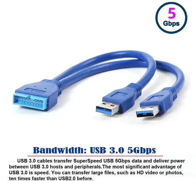 Alt view image 7 of 7 - Aomoproing Dual Port USB 3.0 A Male to 20 Pin Male Motherboard Extension Cable Adapter 5Gbps