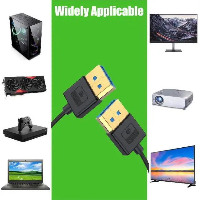 Alt view image 3 of 5 - AOMOPROING 1ft DisplayPort UHD Silicone Cable, OD 3.8mm Ultra Thin HDMI DisplayPort 1.4V Cord, Straight Male to Straight Male DP 32.4Gbps Ultra High Speed Cable, 8K@60Hz