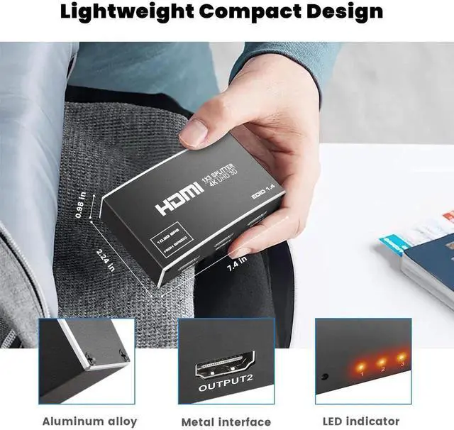 Alt view image 2 of 7 - AOMOPROING HDMI Splitter 1 in 3 Out, 4K 1x3 HDMI Splitter Supports 4K@30HZ 2K 1080P UHD HDR 3D for Xbox Roku HDTV PS5/4, HDMI Video Splitter Does Not Support Expansion Without Hdmi Cable