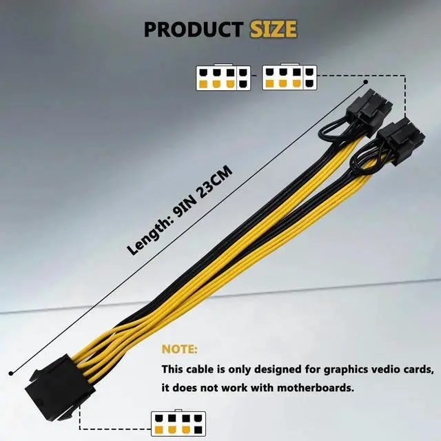 Alt view image 2 of 6 - Aomoproing  (2-Pack) CPU to GPU, CPU 8 Pin Female to Dual PCIe 8 Pin (6+2) Male Splitter Cable for Graphics Card BTC Miner 9-inch (23cm)