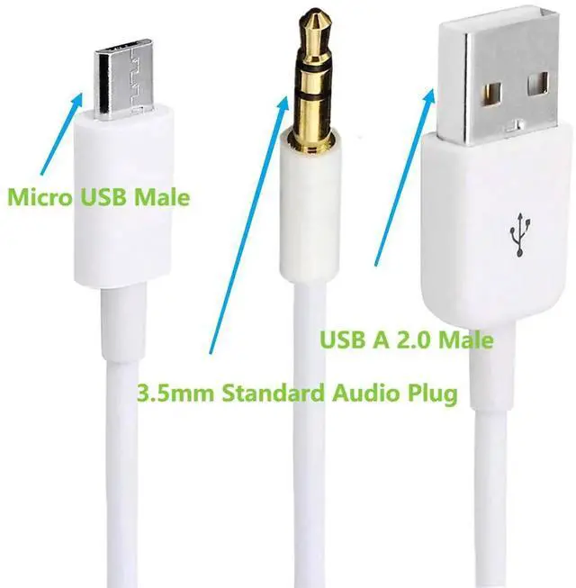 Alt view image 2 of 7 - Aomoproing Audio Charging Cable 2 in1 Aux Cord Micro USB Male to USB Male 3.5mm Aux Standard Audio Plug Jack Connection Cable for Bluetooth Speaker with Micro USB Port 3.28Ft