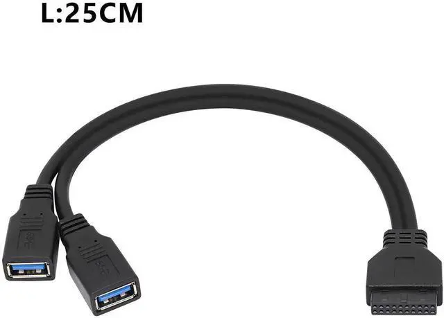 Alt view image 6 of 6 - Aomoproing 2 Port USB 3.0 A to 20 Pin Header Motherboard Cable, Y Splitter Cable Dual Port USB 3.0 A to 20 Pin Female Motherboard Header Adapter 25cm - Black