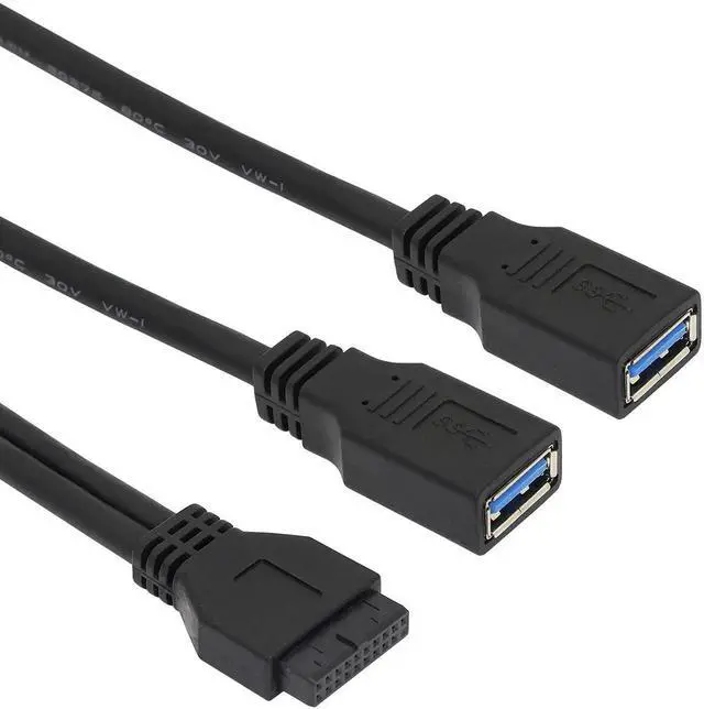 Alt view image 5 of 6 - Aomoproing 2 Port USB 3.0 A to 20 Pin Header Motherboard Cable, Y Splitter Cable Dual Port USB 3.0 A to 20 Pin Female Motherboard Header Adapter 25cm - Black