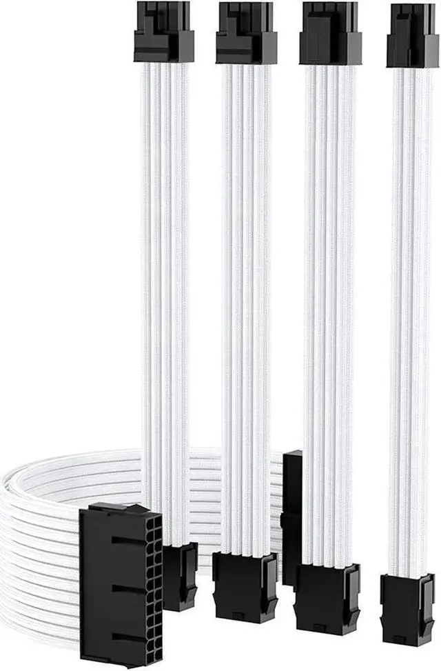 Main image of AOMOPROING Sleeved Cable, White Power Supply Cable Extension Kit, 24PIN ATX, 4+4 PIN EPS, Dual 6+2 PIN PCIE, 6 PIN PCI-E