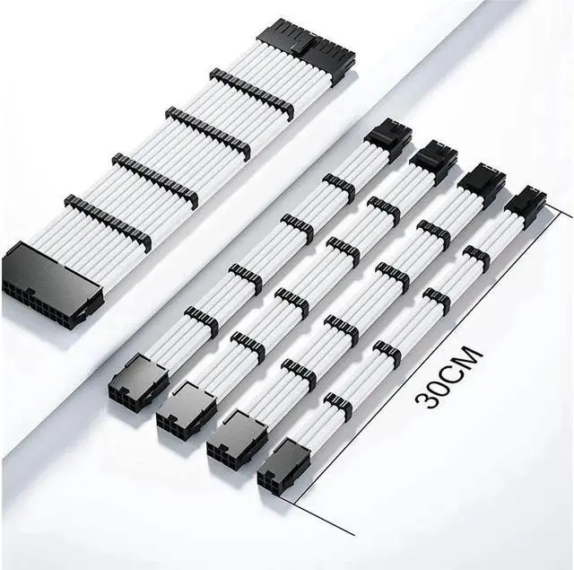 Alt view image 7 of 7 - AOMOPROING Sleeved Cable, White Power Supply Cable Extension Kit, 24PIN ATX, 4+4 PIN EPS, Dual 6+2 PIN PCIE, 6 PIN PCI-E