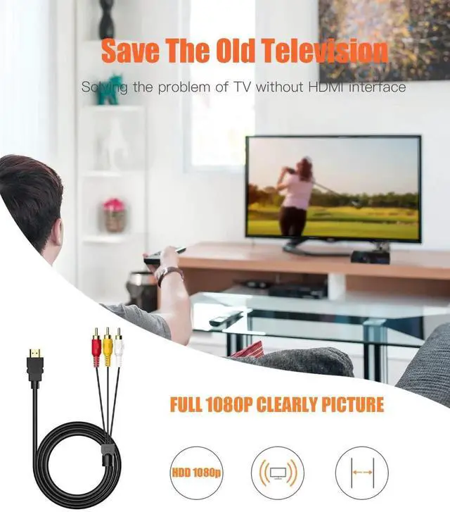 Alt view image 6 of 7 - AOMOPROING HDMI to RCA Converter, 1080P 5ft HDMI Male Goldplated to 3-RCA Video Audio AV Cable Connector Adapter Transmitter for TV HDTV DVD(NO Signal Conversion Function)