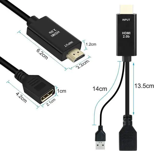 Alt view image 7 of 7 - AOMOPROING 4K@60Hz HDMI to DisplayPort Cable Adapter/Converter with USB Power, Male to Female HDMI to DP Adaptor for Monitor, Support HDMI2.0 HDCP2.2, Compatible with , PS5, NS, Mac Mini(NOT USB Port)