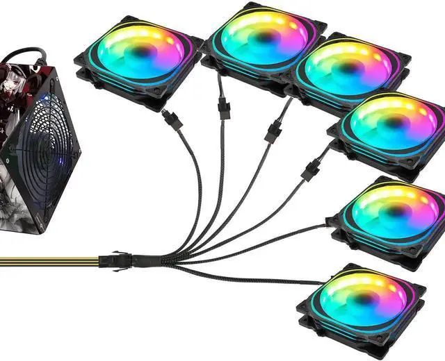 Alt view image 2 of 7 - Aomoproing  6 Pin PCI-E to 6 x 3Pin 4Pin PC Case Fan Sleeved Adapter Cable, 3/4Pin to 6 Pin Male Computer Cooler Cooling Fan Splitter Y Power Cable (Black 6 PIN to 6 x 3pin/4Pin)
