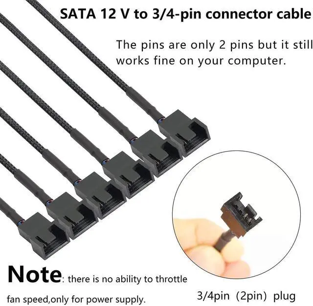 Alt view image 4 of 7 - Aomoproing  6 Pin PCI-E to 6 x 3Pin 4Pin PC Case Fan Sleeved Adapter Cable, 3/4Pin to 6 Pin Male Computer Cooler Cooling Fan Splitter Y Power Cable (Black 6 PIN to 6 x 3pin/4Pin)
