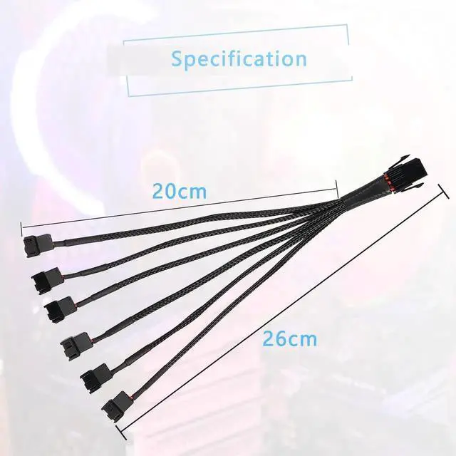 Alt view image 5 of 7 - Aomoproing  6 Pin PCI-E to 6 x 3Pin 4Pin PC Case Fan Sleeved Adapter Cable, 3/4Pin to 6 Pin Male Computer Cooler Cooling Fan Splitter Y Power Cable (Black 6 PIN to 6 x 3pin/4Pin)
