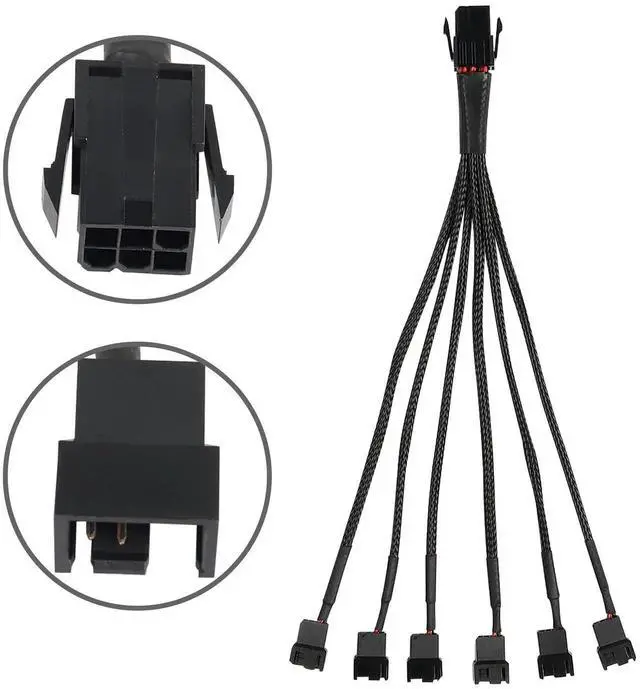 Alt view image 7 of 7 - Aomoproing  6 Pin PCI-E to 6 x 3Pin 4Pin PC Case Fan Sleeved Adapter Cable, 3/4Pin to 6 Pin Male Computer Cooler Cooling Fan Splitter Y Power Cable (Black 6 PIN to 6 x 3pin/4Pin)
