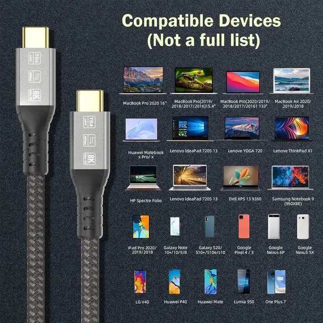 Alt view image 3 of 7 - AOMOPROING USB 4 Cable for Thunderbolt 4 Cable 3.3ft, 40Gbps USB C Thunderbolt Cables, 240W USB-C to USB C Cable Support 8K 60Hz Video, Compatible with Thunderbolt 4/3, USB4/3, Type C