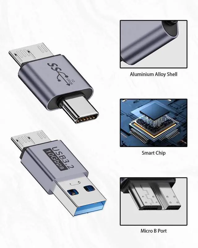 Alt view image 3 of 7 - Aomoproing USB to Micro B Adapter Kit, USB C to Micro B Adapter + USB A to Micro B Adapter, 10Gbps Micro B Male to USB Male Adapter for Hard Drive Cable, USB 3.0 External Portable SSD HDD