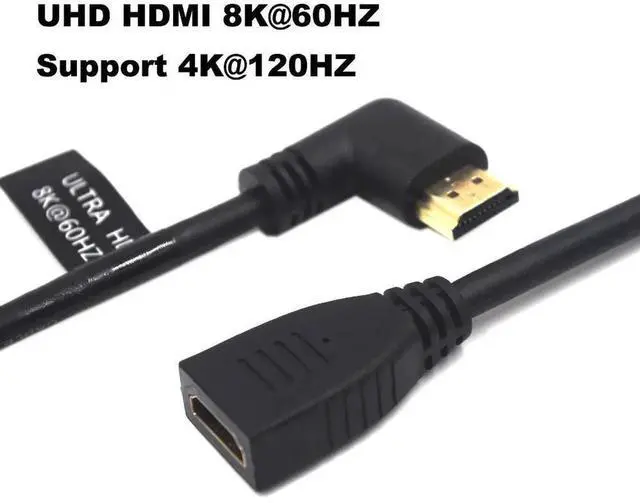 Alt view image 3 of 6 - AOMOPROING 2 Feet 48Gbps HDMI 8K@60Hz Extension Ultra HD Cable, Straight Female to Left Angle Male HDMI 2.1 Extender High Speed Shield Cord for Xbox TV PS4 PS5 Switch, Support 4K@120Hz, 3D Dynamic HDR
