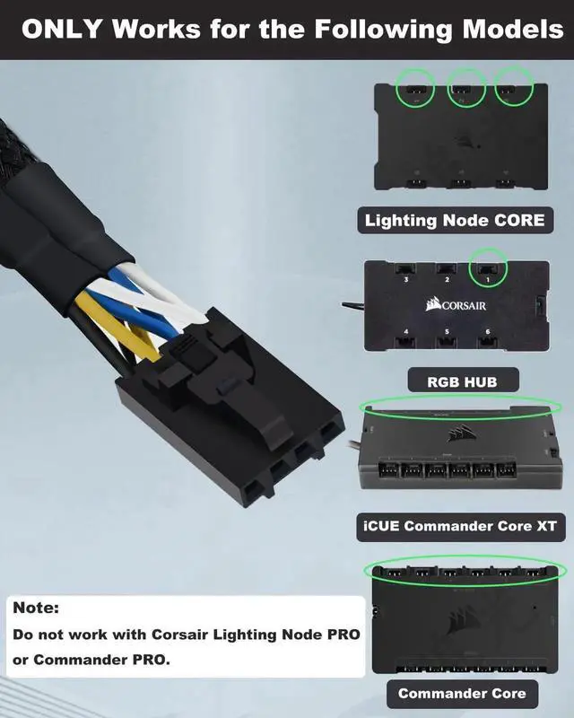 Alt view image 4 of 5 - Aomoproing RGB Splitter for Corsair RGB HUB, Lighting Node Core and iCUE Commander CORE XT, 4 Pin Male to Female Fan Extension Cable for Corsair RGB Fan ML/LL/QL/SP/HD 9-in