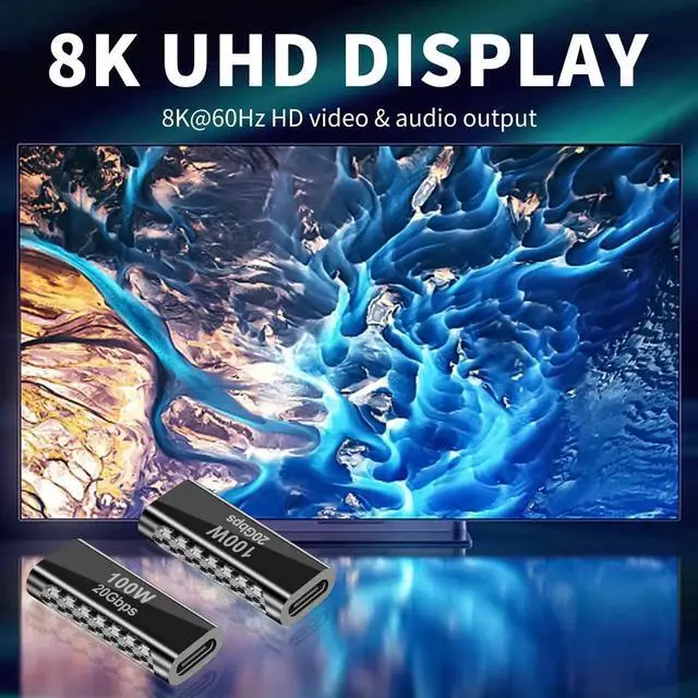 Alt view image 2 of 7 - Aomoproing USB C Female to Female Adapter 100W, Type C Couple Support 20Gbps Data Transfer for iPad Pro, Laptop, Phones and More Devices (2 Pack)