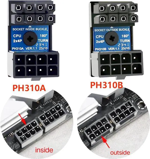 Alt view image 2 of 7 - Aomoproing CPU 8 Pin Power Adapter 180 Degree Steering Connector for Desktop Graphics Card Mainboard to Reduce The Height of Power Cord (PH310B)