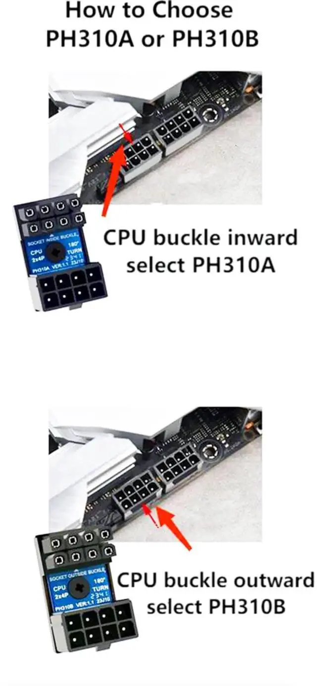 Alt view image 5 of 7 - Aomoproing CPU 8 Pin Power Adapter 180 Degree Steering Connector for Desktop Graphics Card Mainboard to Reduce The Height of Power Cord (PH310B)