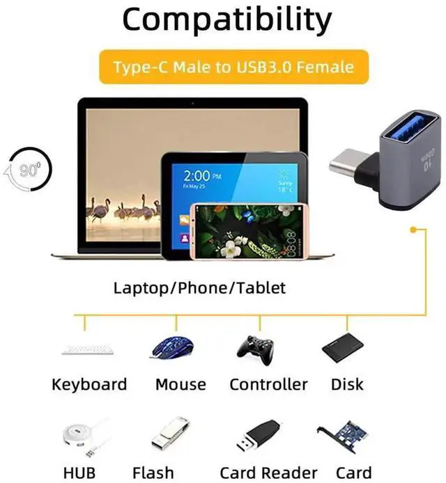 Alt view image 6 of 7 - Aomoproing Up Down Angled USB-C Type-C to USB 3.0 Female OTG Adapter 90 Degree for Laptop Tablet Phone