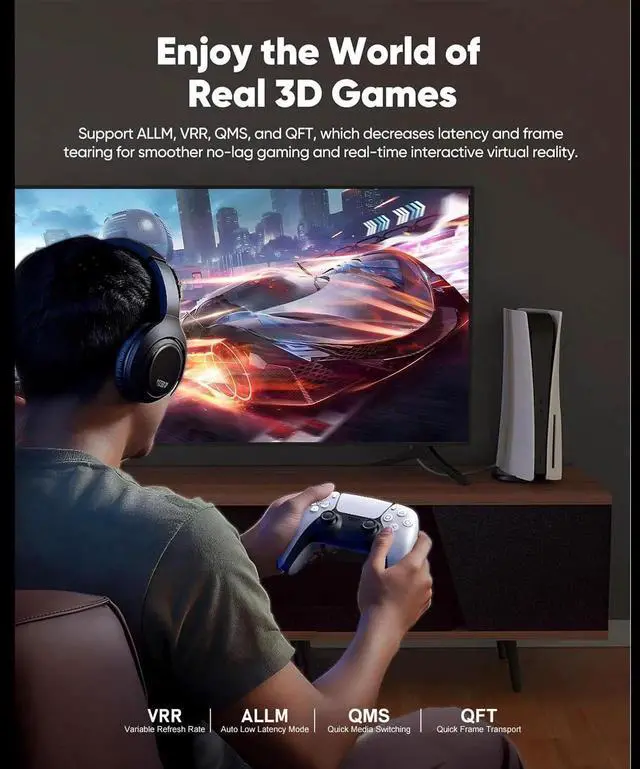 Alt view image 7 of 7 - 16K HDMI 2.2 Cable 3.3FT, 96Gbps Ultra High Speed 16K@60Hz 8K@120Hz 4K@480Hz HDMI Cord, HDCP 2.3 & HDR10 HDMI Cables for PS5/Xbox Series X|S/Roku TV/Gaming PC/Monitor/Blu-ray/Projector