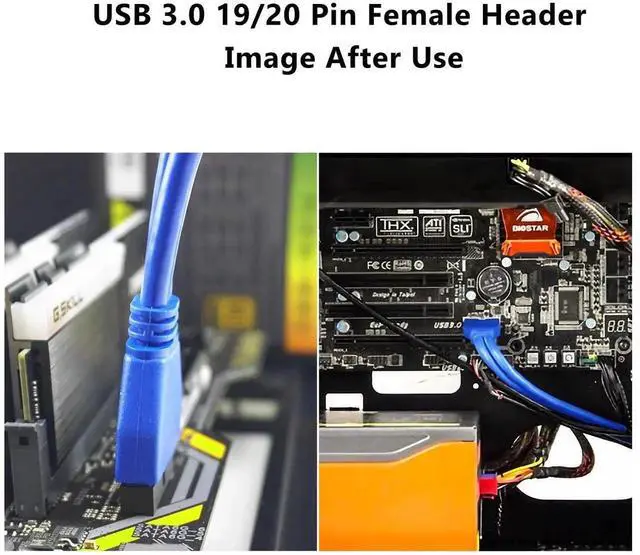 Alt view image 5 of 6 - Aomoproing USB 3.0 Motherboard Extension Cable 19/20 Pin Male to Female Internal Adapter (Blue, 1FT)