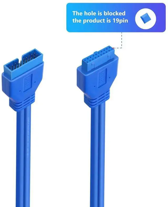 Alt view image 6 of 6 - Aomoproing USB 3.0 Motherboard Extension Cable 19/20 Pin Male to Female Internal Adapter (Blue, 1FT)