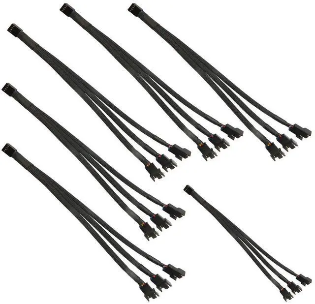 Main image of Aomoproi6pcs 4 Pin PWM Fan Splitter Cable, Black Sleeved Case Fan Braided Adapter Cable 1 to 3 Converter Y Splitter for Computer PC CPU Cooling Fan ATX Case 4-Pin/3-Pin Extension Power Cable 10 Inches