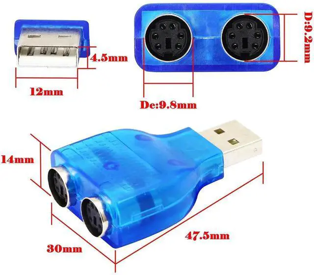 Alt view image 3 of 6 - Aomoproing USB to PS2 AdapterUSB to Dual PS/2 Keyborad & Mouse Converter Cable for Laptop PC Computer - Blue 2 Pack