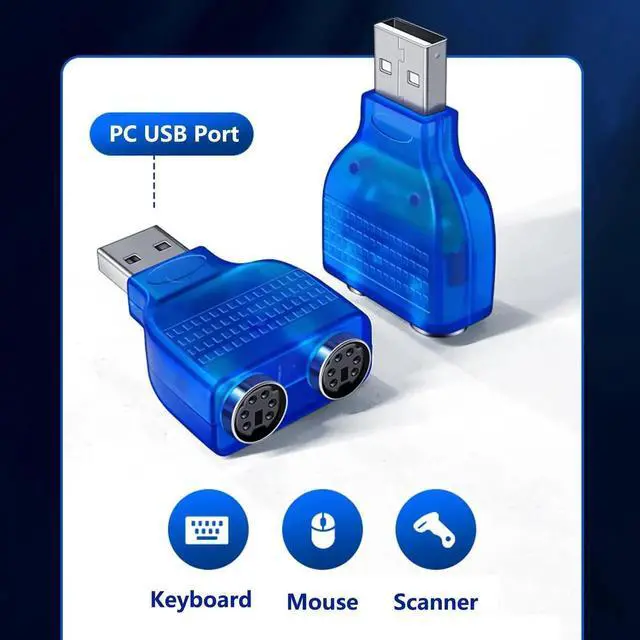 Alt view image 2 of 6 - Aomoproing USB to PS2 AdapterUSB to Dual PS/2 Keyborad & Mouse Converter Cable for Laptop PC Computer - Blue 2 Pack